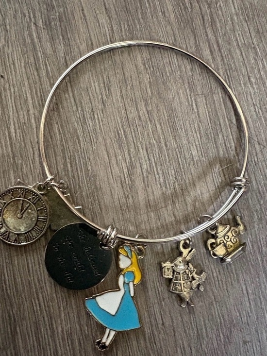 fotap Jewelry - Inspirational Alice Charm Bangle Bracelet in Silver and Blue